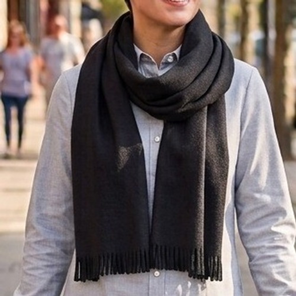 Unbranded Silk/Rayon Black Lightweight Fringe Scarf Rectangular Solid Minimalist
